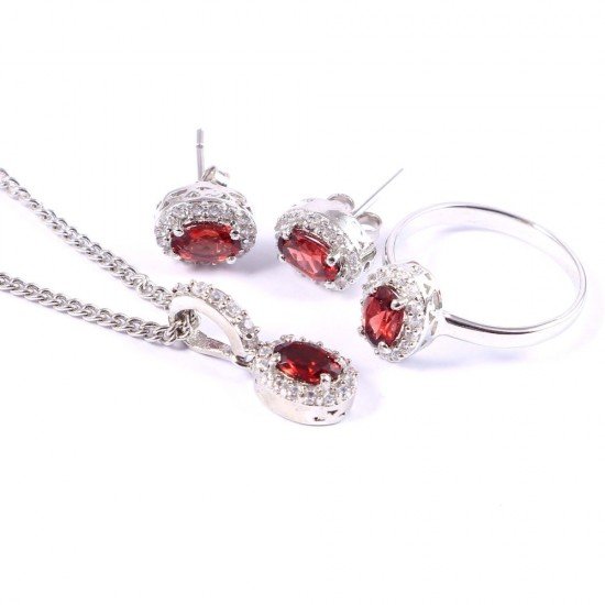 redgem silver jewellery set garnet red jacb62 women's fashion redgem silver jewellery set garnet red redgem 1245