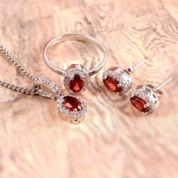 Redgem Silver Jewellery Set Garnet Red