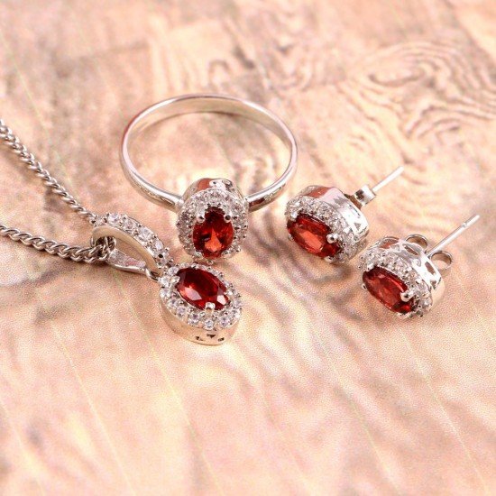 redgem silver jewellery set garnet red jacb62 women's fashion redgem silver jewellery set garnet red redgem 1245