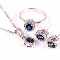 Redgem Silver 925 Jewellery Set Natural Blue Sapphire Blue 