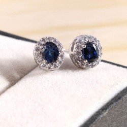 Redgem Silver 925 Jewellery Set Natural Blue Sapphire Blue 