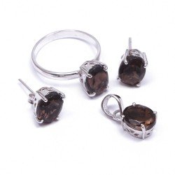 Redgem Silver 925 Jewellery Set Natural Smoky Quartz Brown