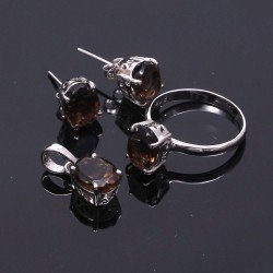 Redgem Silver 925 Jewellery Set Natural Smoky Quartz Brown