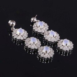 Redgem 925 Silver Natural Rainbow Moonstone White Dangle Earrings