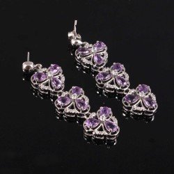 Redgem 925 Silver Earrings Natural Amethyst Purple