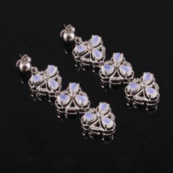 Redgem 925 Silver Dangle Earrings Natural Rainbow Moonstone White