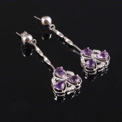 Redgem 925 Silver Dangle Earrings Natural Amethyst Purple
