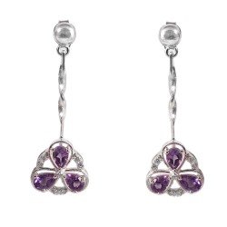 Redgem 925 Silver Dangle Earrings Natural Amethyst Purple
