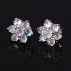 Redgem 925 Silver Stud Earrings Natural Rainbow Moonstone White