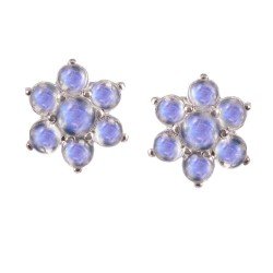 Redgem 925 Silver Stud Earrings Natural Rainbow Moonstone White