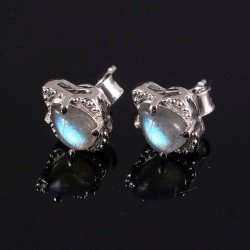 Redgem Natural Labradorite Grey 925 Silver Stud Earrings