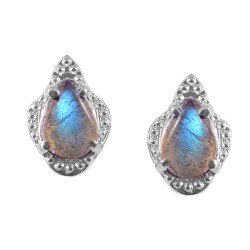 Redgem Natural Labradorite Grey 925 Silver Stud Earrings