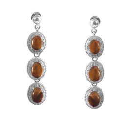 Redgem Silver Dangle Earrings Natural Tiger Eye