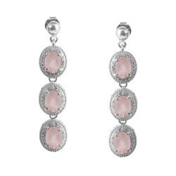 Redgem Natural Rose Quartz Pink 925 Silver Dangle Earrings