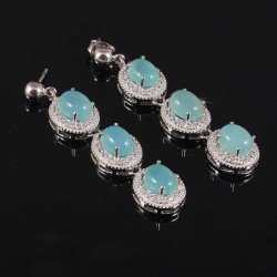 Redgem Silver Dangle Earrings Natural Chalcedony Blue
