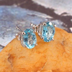 Redgem Natural Sky Blue Topaz 925 Silver Stud Earrings