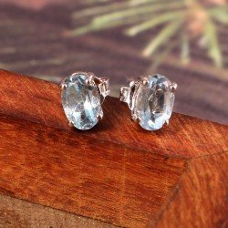 Redgem Silver Stud Earrings Precious Gems Natural Sky Blue Topaz
