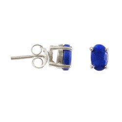 Redgem Silver 925 Stud Earrings Natural Lapis Lazuli Blue