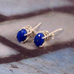 Redgem Silver 925 Stud Earrings Natural Lapis Lazuli Blue
