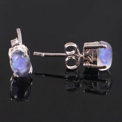 Redgem Natural Rainbow Moonstone White 925 Silver Stud Earrings
