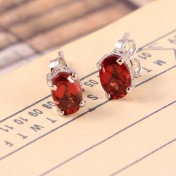 Redgem Silver Stud Earrings Precious Gem Natural Garnet Red