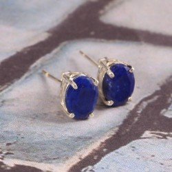 Redgem Natural Lapis Lazuli Blue 925 Silver Stud Earrings