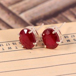 Redgem Silver Natural Ruby Red Stud Earrings