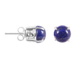 Redgem Natural Lapis Lazuli 925 Silver Stud Earrings Blue