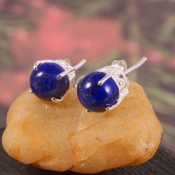 Redgem Natural Lapis Lazuli 925 Silver Stud Earrings Blue