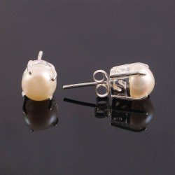 Redgem Silver Stud Earrings Cultured Pearl White