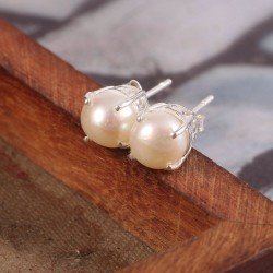 Redgem Silver Stud Earrings Cultured Pearl White