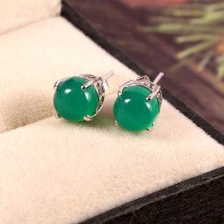 Redgem Natural Onyx Green 925 Silver jewelery Stud Earrings