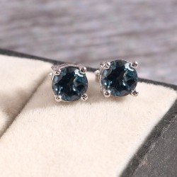 Redgem Silver Stud Earrings Natural London Blue Topaz Blue