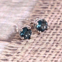 Redgem Silver Stud Earrings Natural London Blue Topaz Blue