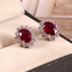 Redgem 925 Sterling Silver Stud Earrings for Women – Natural Ruby Red Precious Gemstone