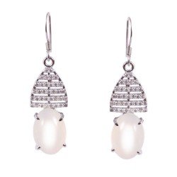 Redgem 925 Silver Dangle Earrings Natural Moonstone White
