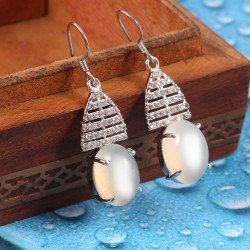 Redgem 925 Silver Dangle Earrings Natural Moonstone White