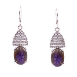 Redgem Silver Dangle Earrings Natural Labradorite Grey Blue Fire