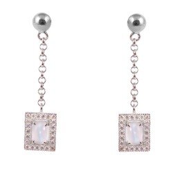 Redgem Natural Moonstone White 925 Silver Dangle Earrings