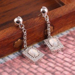 Redgem Natural Moonstone White 925 Silver Dangle Earrings