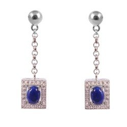 Redgem 925 Silver Dangle Earrings Natural Lapis Lazuli Blue