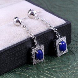 Redgem 925 Silver Dangle Earrings Natural Lapis Lazuli Blue