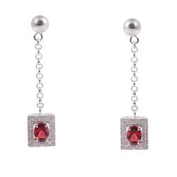 Redgem 925 Silver Dangle Earrings Precious Gem Natural Garnet Red