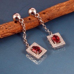 Redgem 925 Silver Dangle Earrings Precious Gem Natural Garnet Red