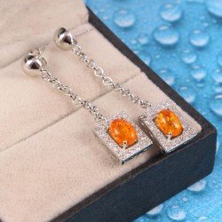 Redgem Silver Dangle Earrings Natural Amber Yellow