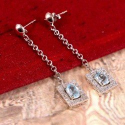 Redgem Silver Dangle Earrings Natural Sky Blue Topaz Sky Blue