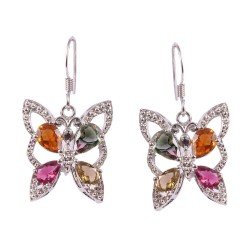 Redgem Silver Dangle Earrings Natural Tourmaline Multi