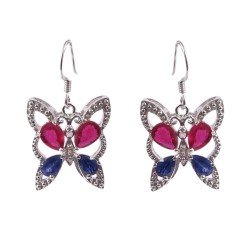 Redgem Silver Dangle Earrings Natural Blue Sapphire Ruby