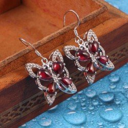 Redgem Silver Dangle Earrings jewelery Natural Garnet Red