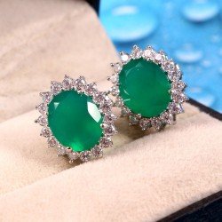 Redgem jewelery Natural Onyx Green 925 Silver Stud Earrings